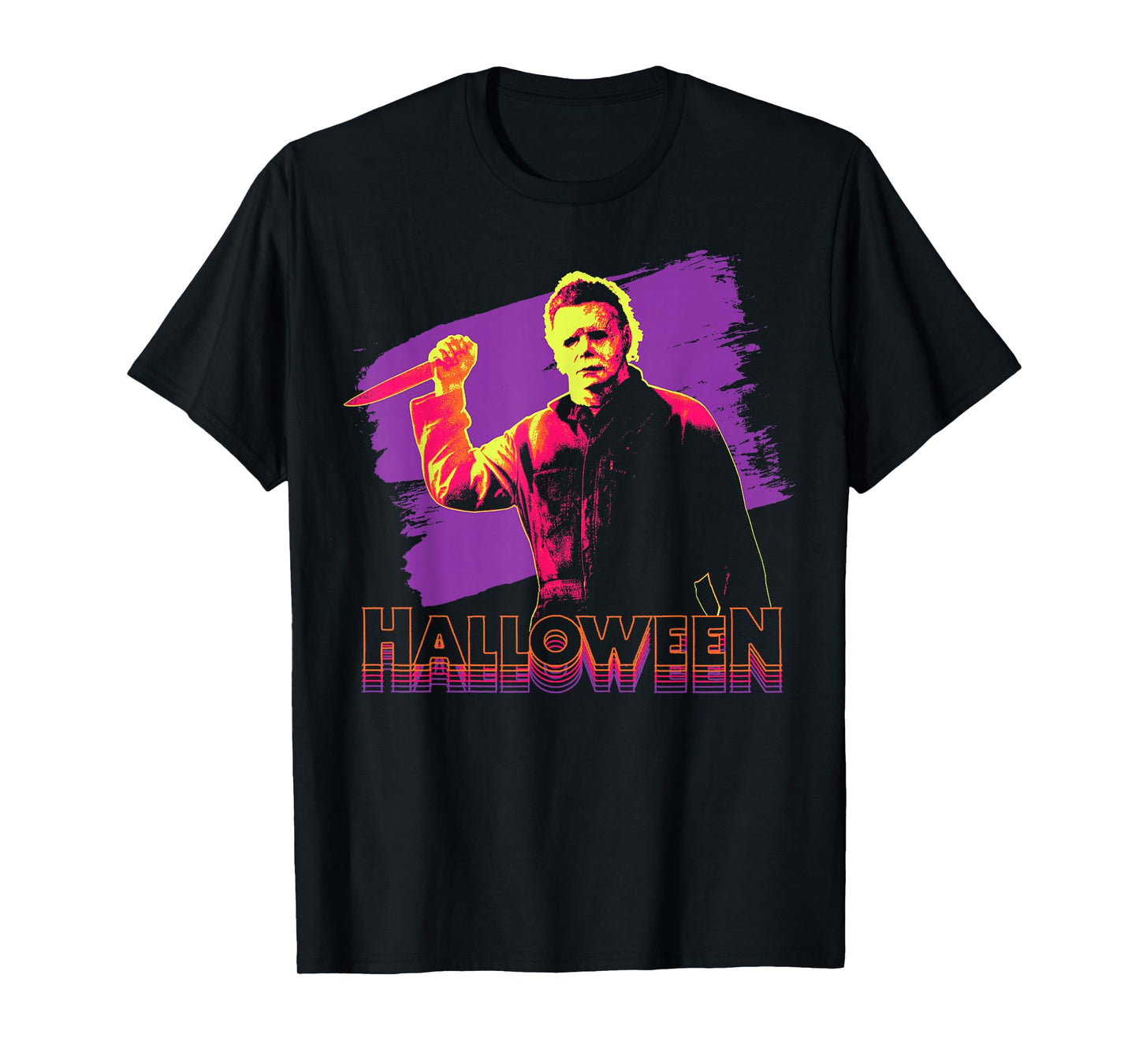 Halloween Michael Myers Neon Portrait T-Shirt Small