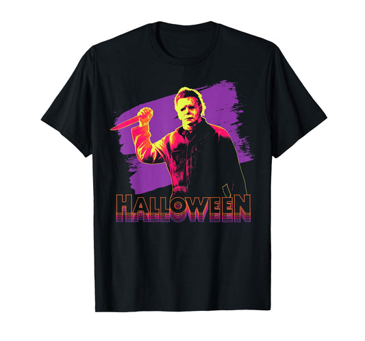 Halloween Michael Myers Neon Portrait T-Shirt Small