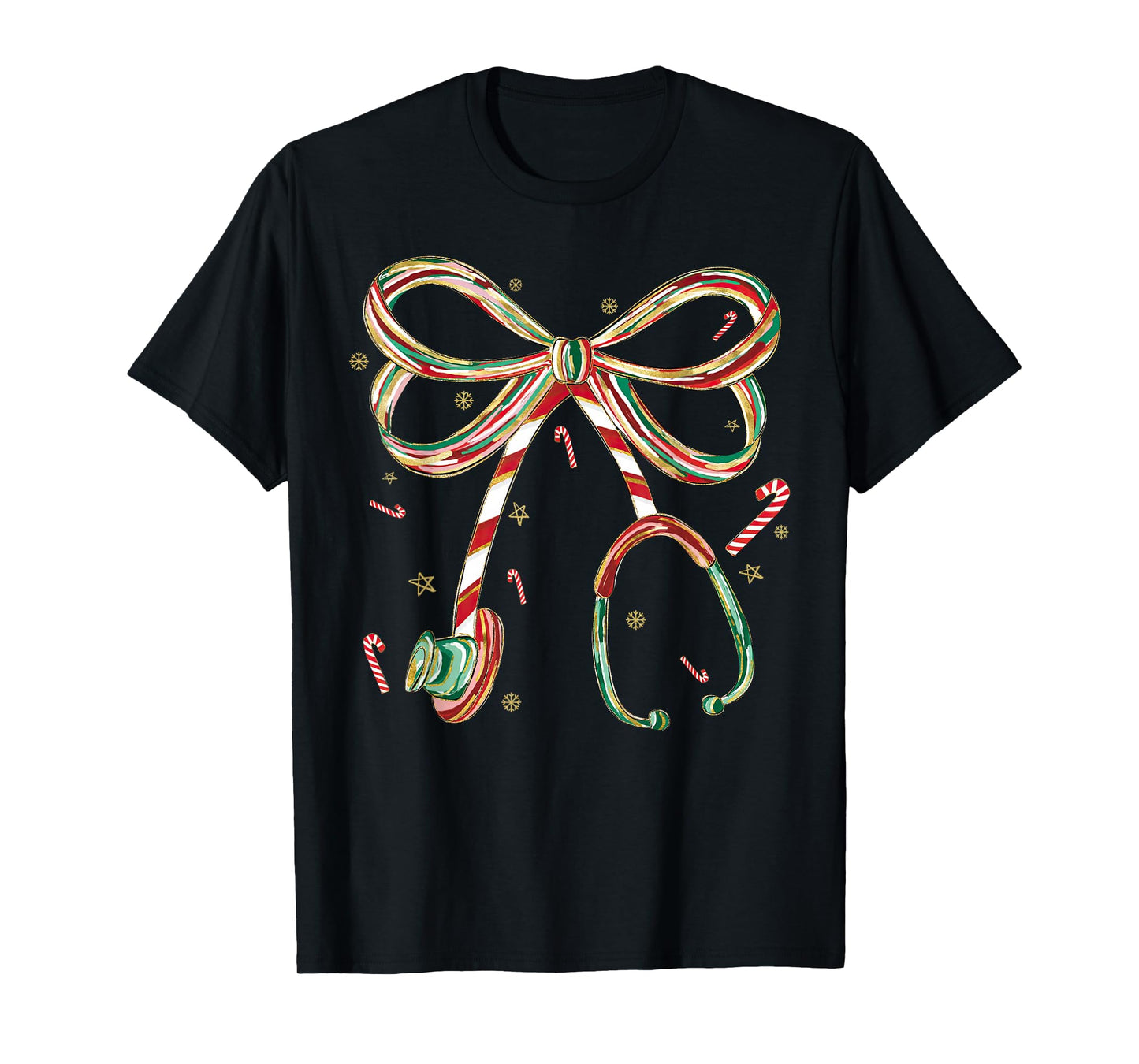 Candy Cane Coquette Bow Stethoscope Nurse Doctor Christmas T-Shirt