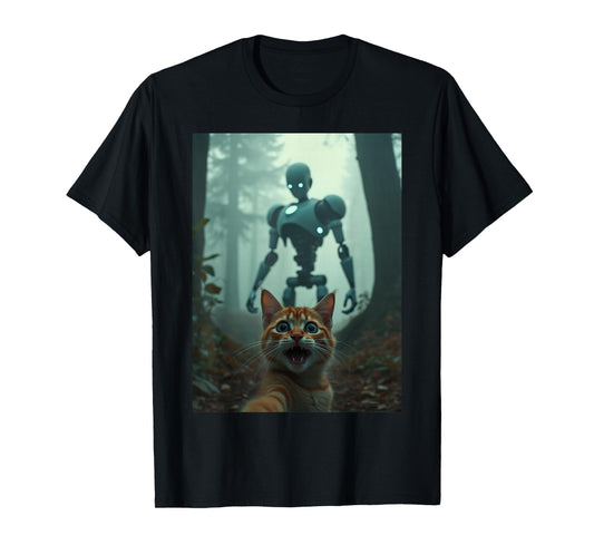 Cat Selfie With Robot Alien T-Shirt