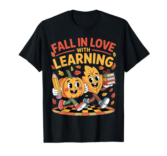 Retro Fall in Love with Learning Autumn Pumpkin Teacher T-Shirt