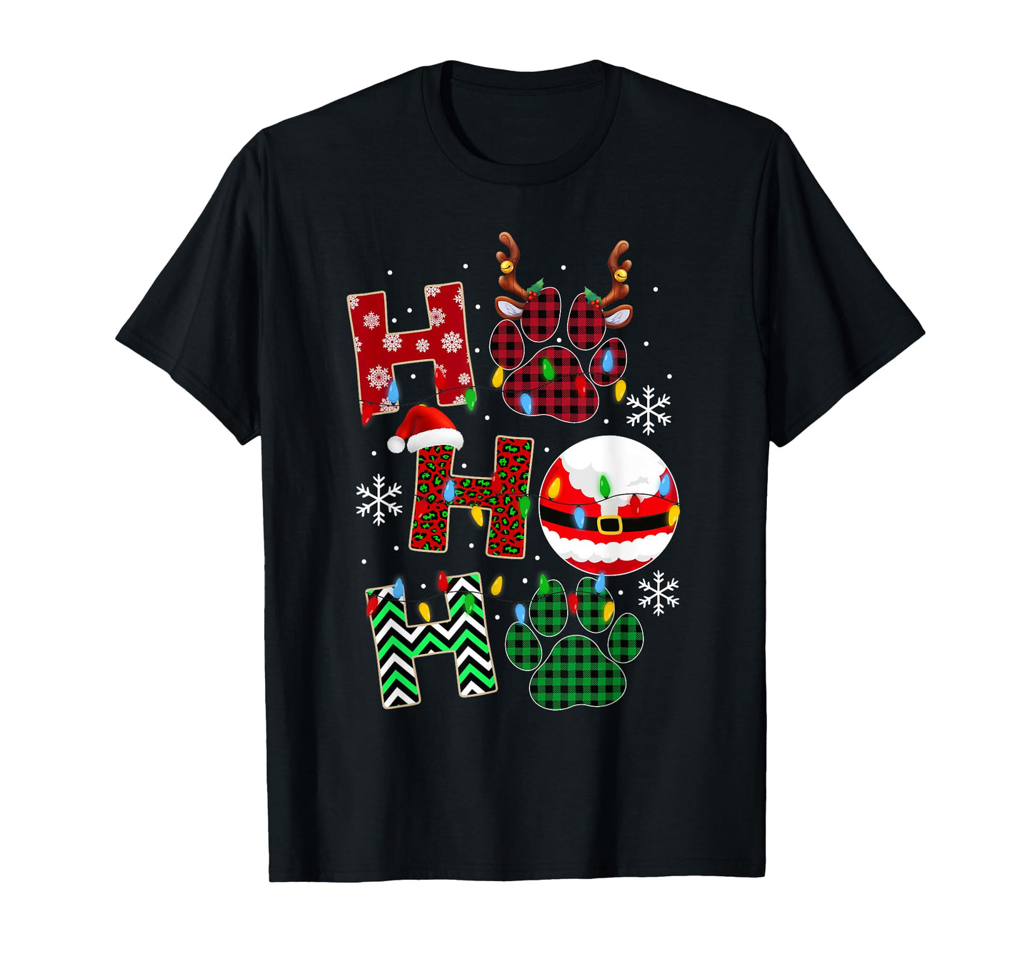 HoHoHo Dog Paw Christmas Pajama Cute Holiday Dog Lovers Xmas Men Women Kids T-Shirt