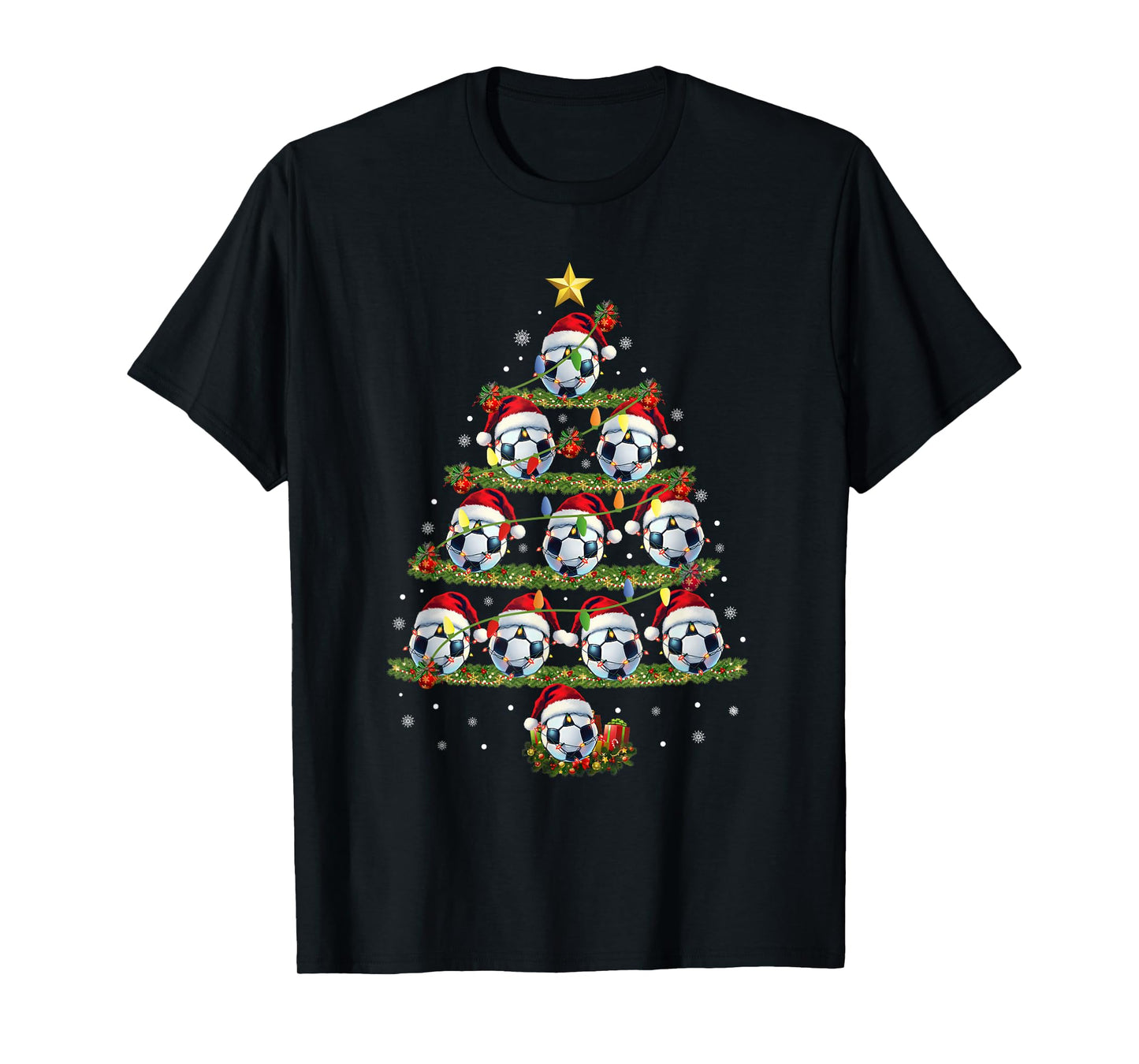 Soccer Christmas Tree Lights Santa Hat Family Xmas Pajamas T-Shirt