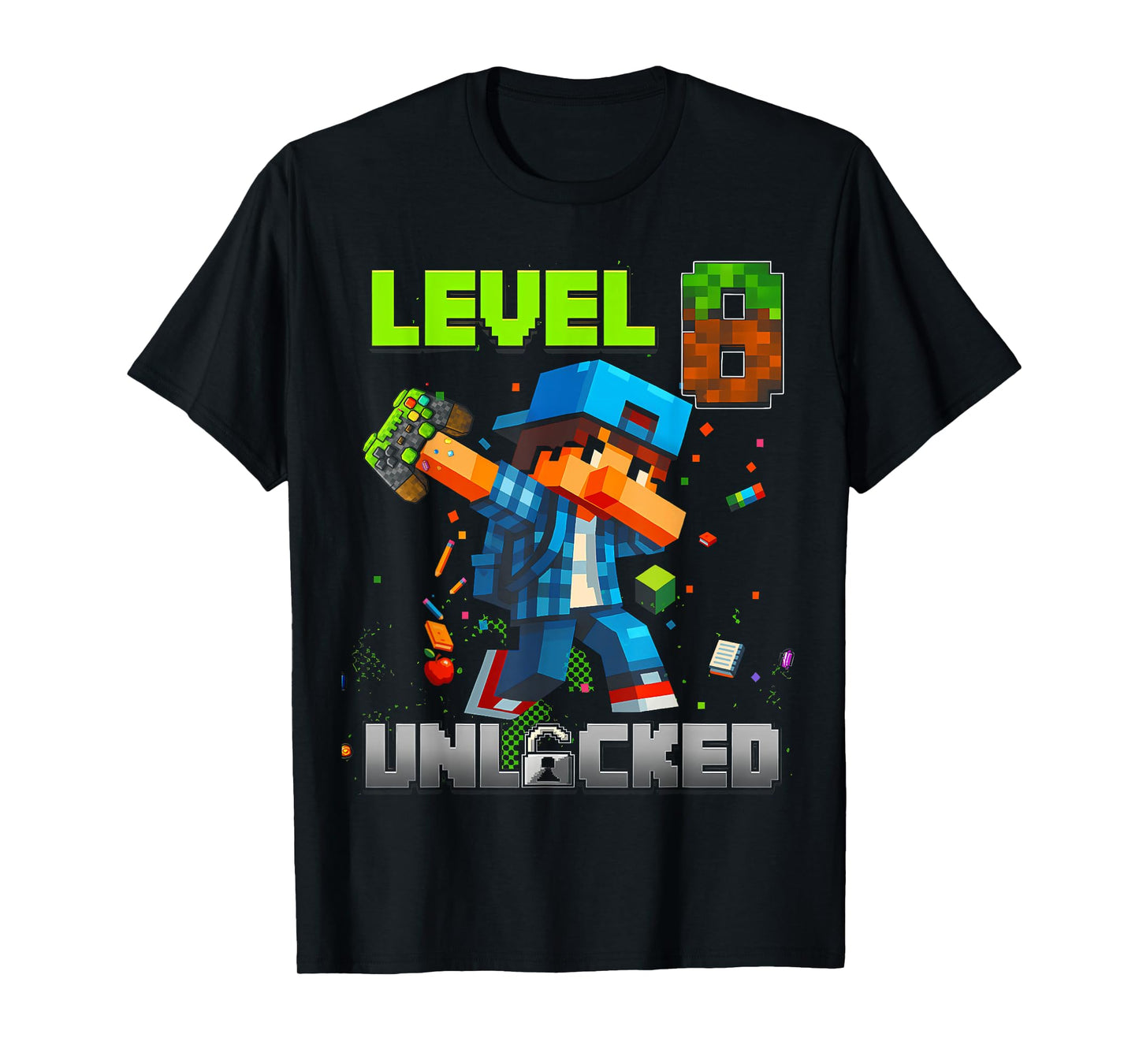Level 8 Unlocked Funy Birthday Boy Pixel Gamer 8th Birthday T-Shirt