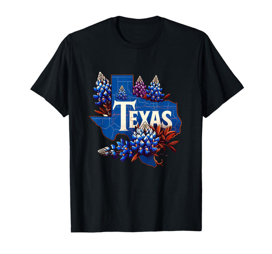 Texas State Outline Bluebonnet State Texas Flower T-Shirt