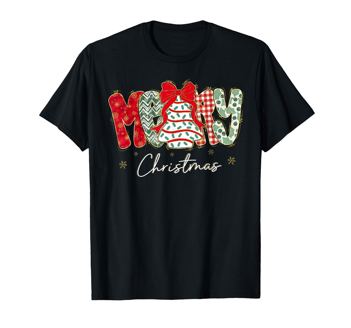Coquette Bow Tree Cake Candy Cane Merry Christmas Girls Kids T-Shirt