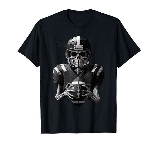 Halloween Skeleton Football Player Spooky Sports Graphic T-Shirt