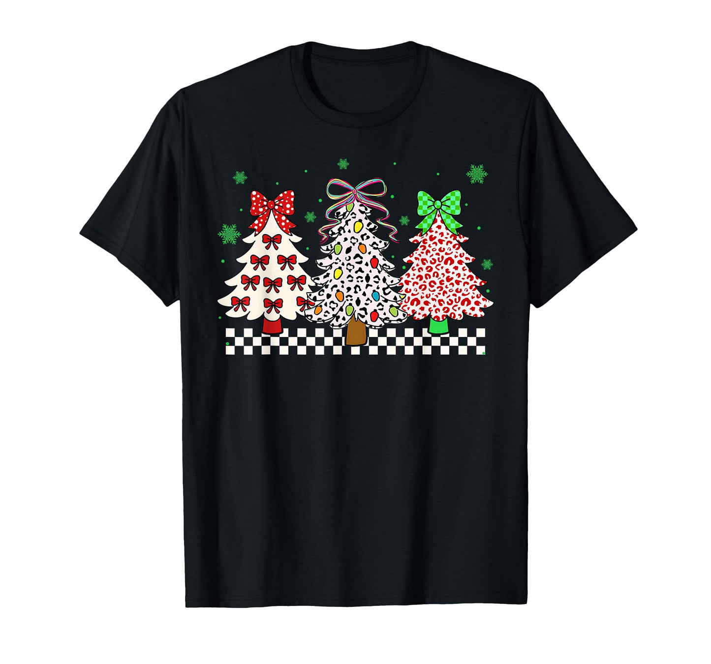 Coquette Bow Christmas Tree Leopard Cute Girly Xmas Colorful T-Shirt