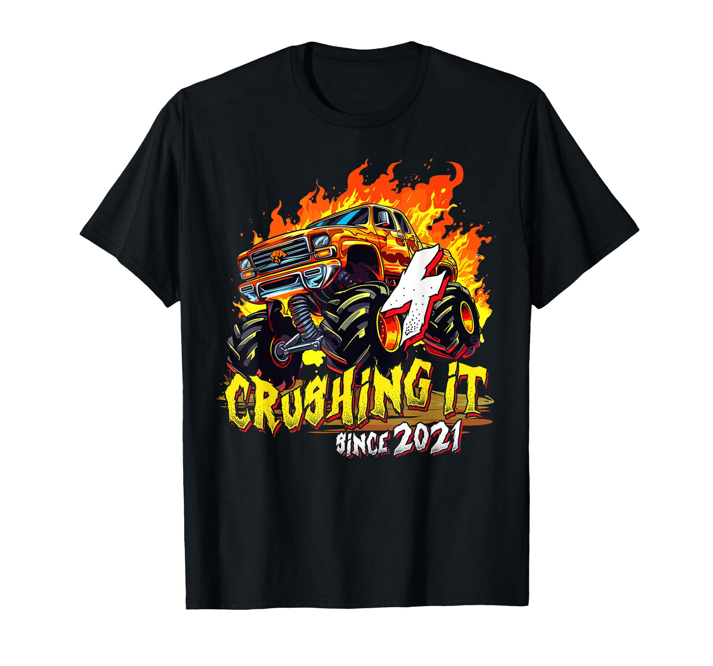 Monster Truck 4 Years Old Crushing It Since 2021 4th Bday T-Shirt