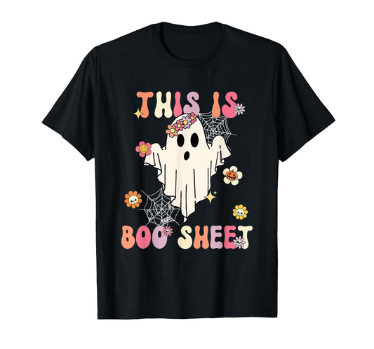 Cute Halloween Retro Groovy Spooky This Is Boo Sheet Present T-Shirt