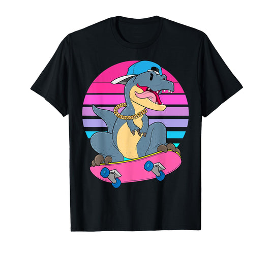 Skateboarding Dinosaur T-Rex Dino RAD Skateboard 80s Skater T-Shirt