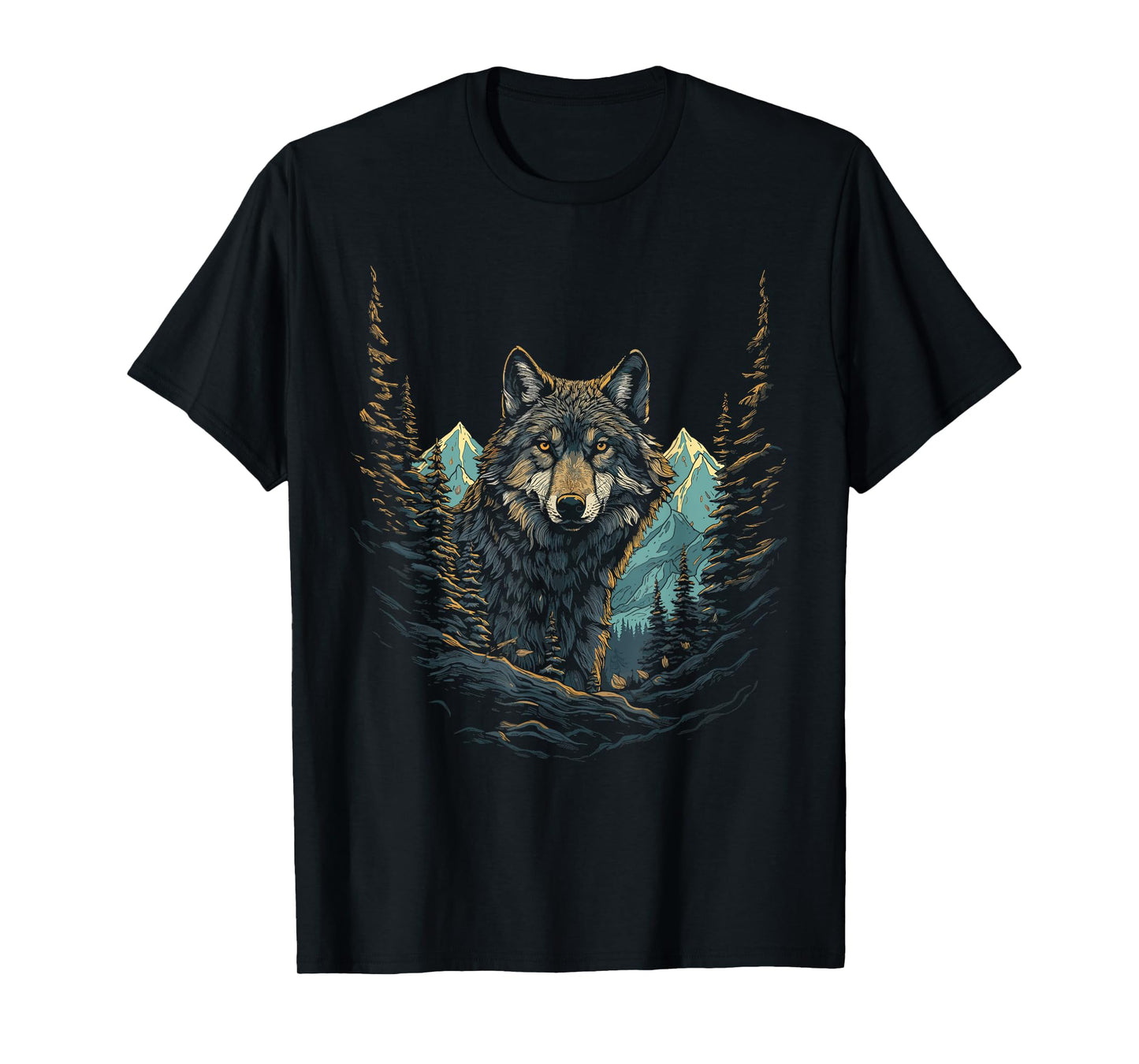 Wolf in Mountains, Forest Nature Art Women, Men T-Shirt