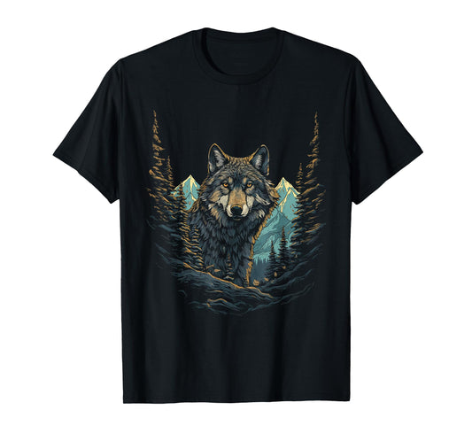 Wolf in Mountains, Forest Nature Art Women, Men T-Shirt