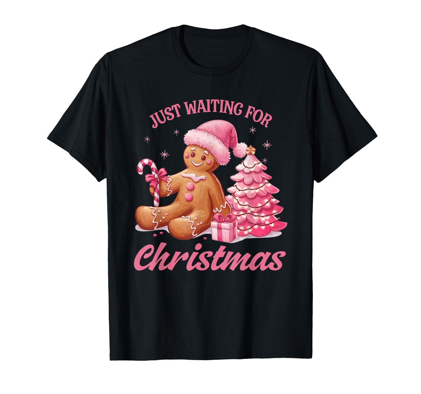 Cute Preppy Pink Gingerbread Man Candy Canes Christmas Tree T-Shirt
