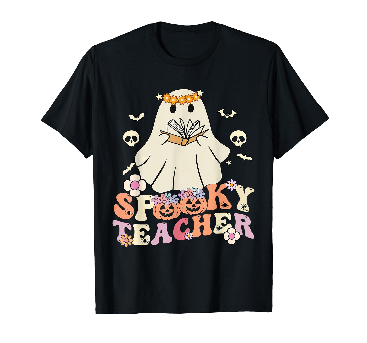 Spooky Teacher Groovy Retro Ghost Teacher Halloween 2023 T-Shirt for Men Women Kids