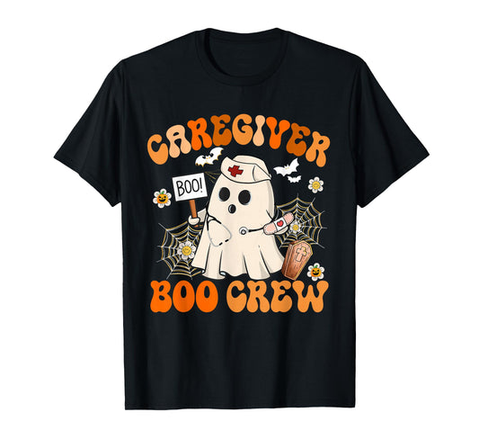 Caregiver Boo Crew Funny Ghost Halloween Costumes T-Shirt