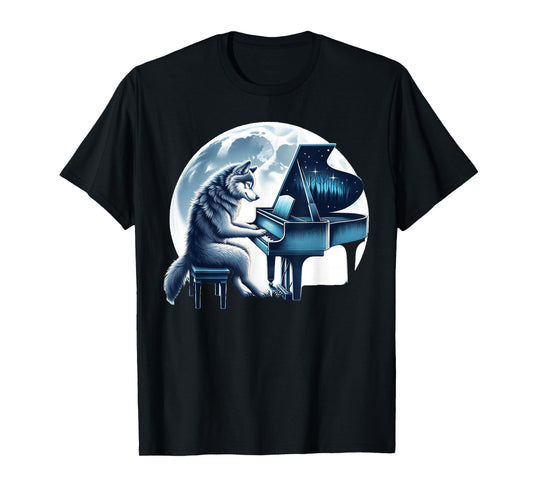 Cute Wolf Playing Piano Wolves Musician Music T-Shirt