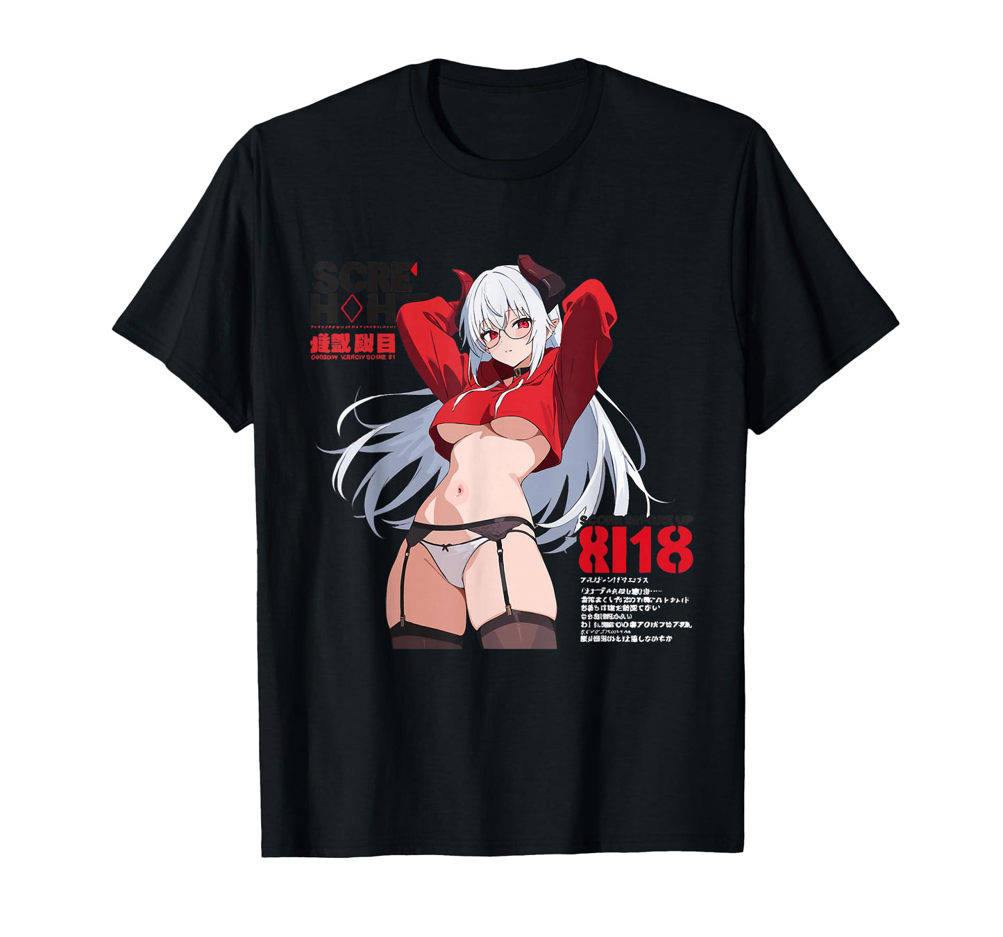 Waifu Sexy Anime Girl Glasses Horns Japanese Style T-Shirt