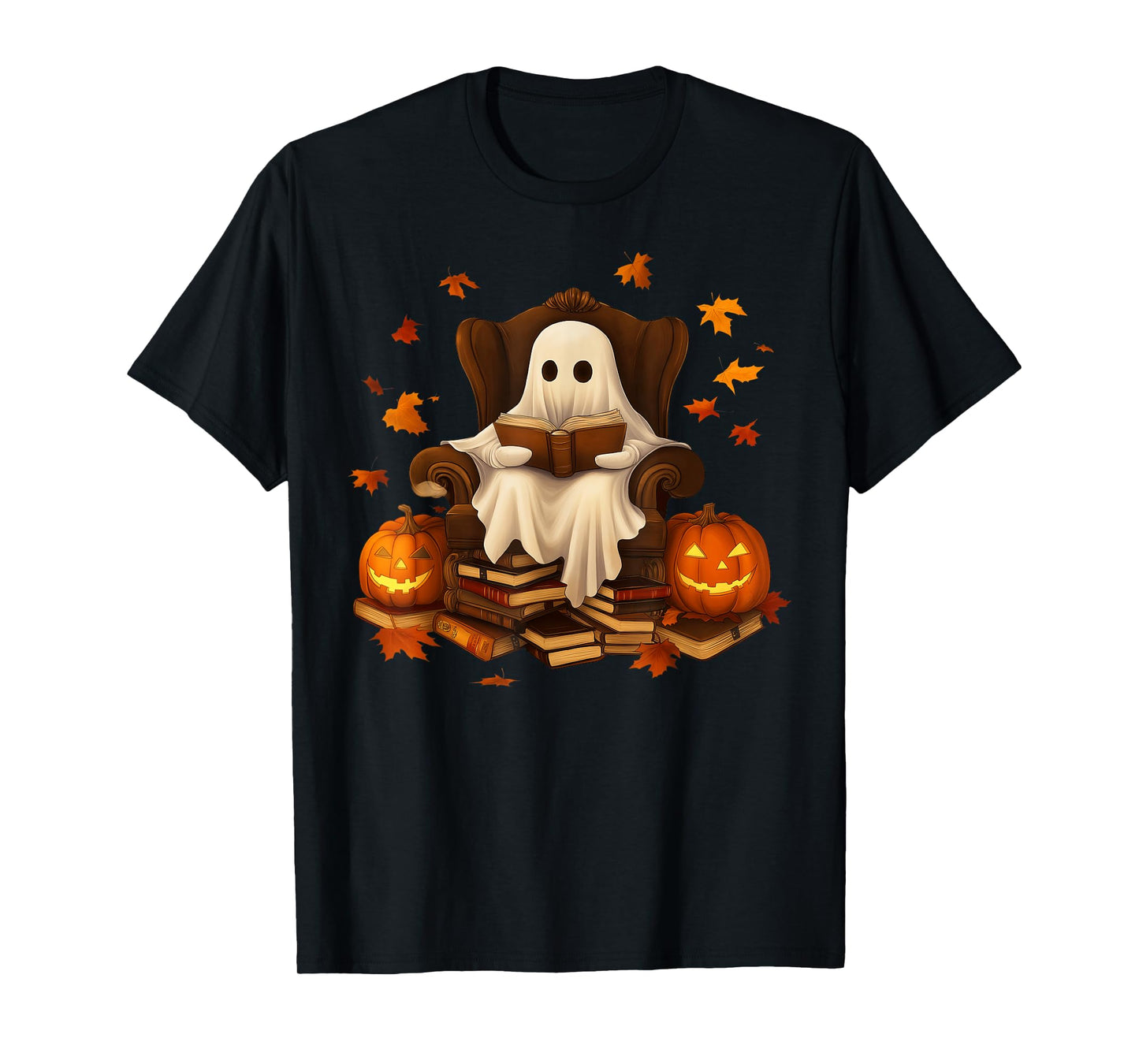 Ghost Reading Book Librarian Book Lovers Halloween Costume T-Shirt