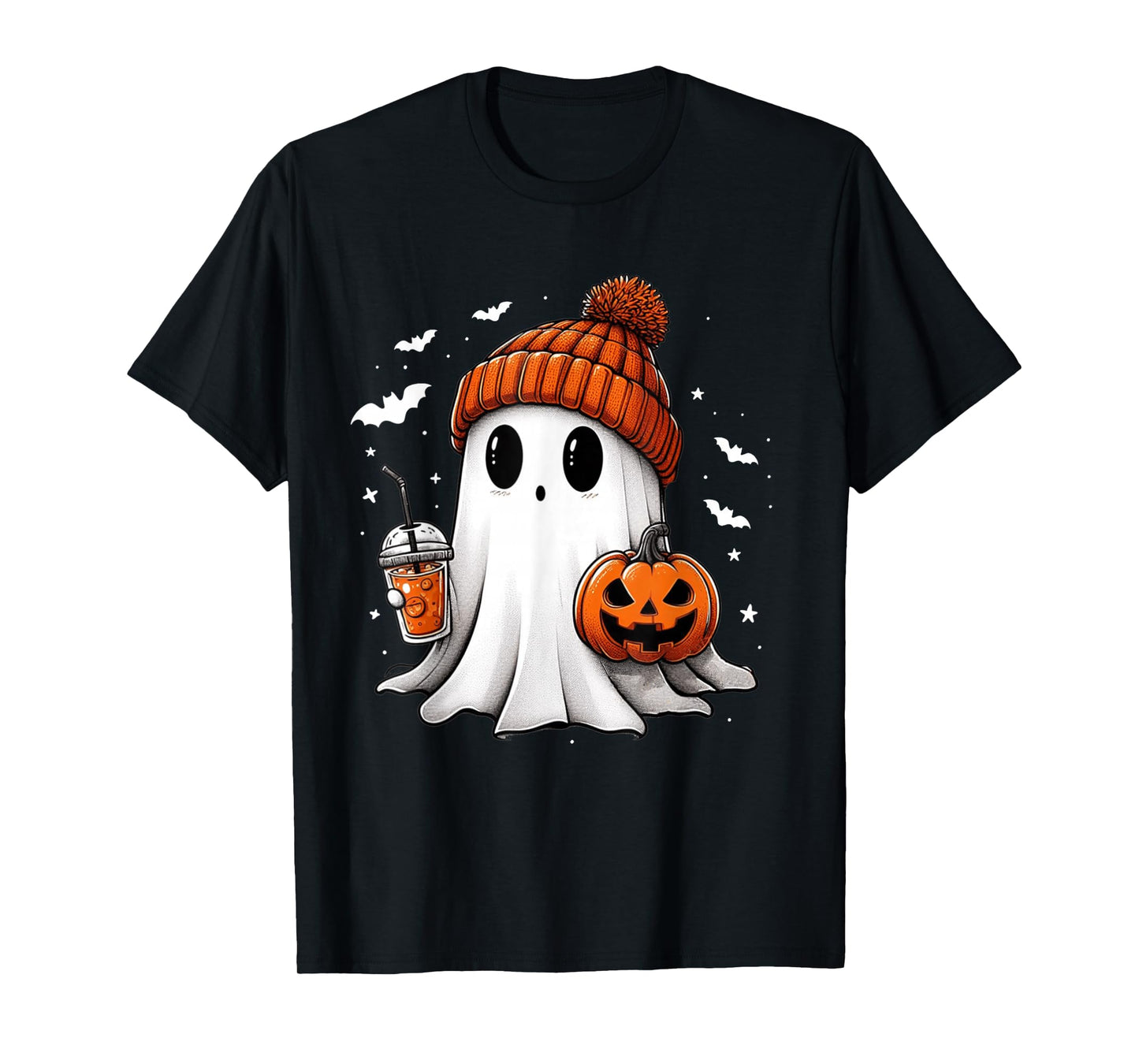 Cute Ghost Drinking Coffee Halloween Ghost Ice Coffee Womens T-Shirt