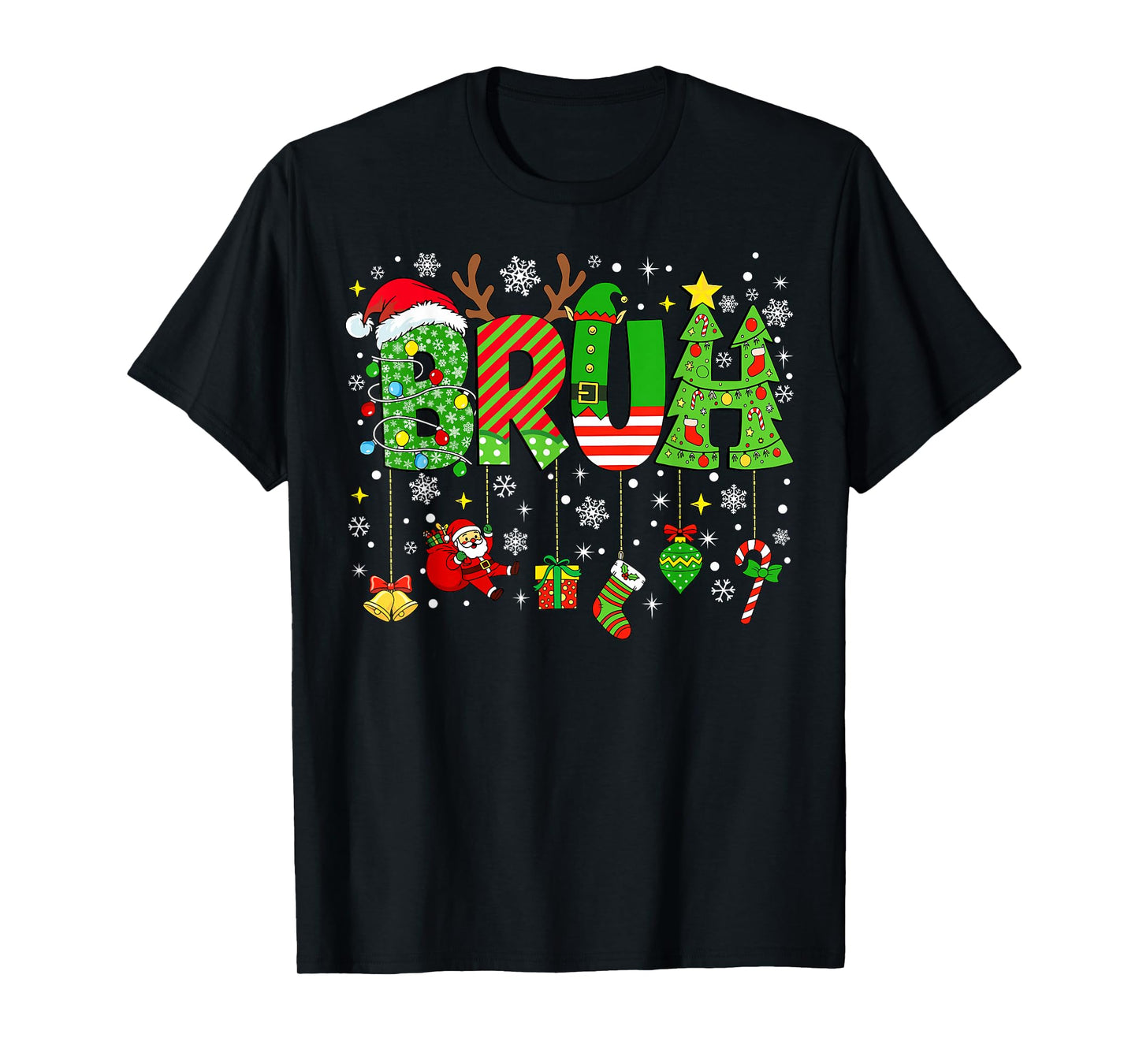 Bruh Funny Christmas Shirt for Teens Boys Kids Xmas Pajamas T-Shirt