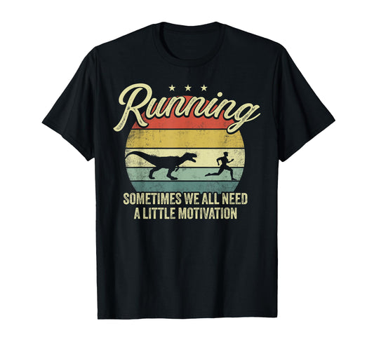 Retro Running Motivation Raptor Chase Funny Dinosaur T-Shirt