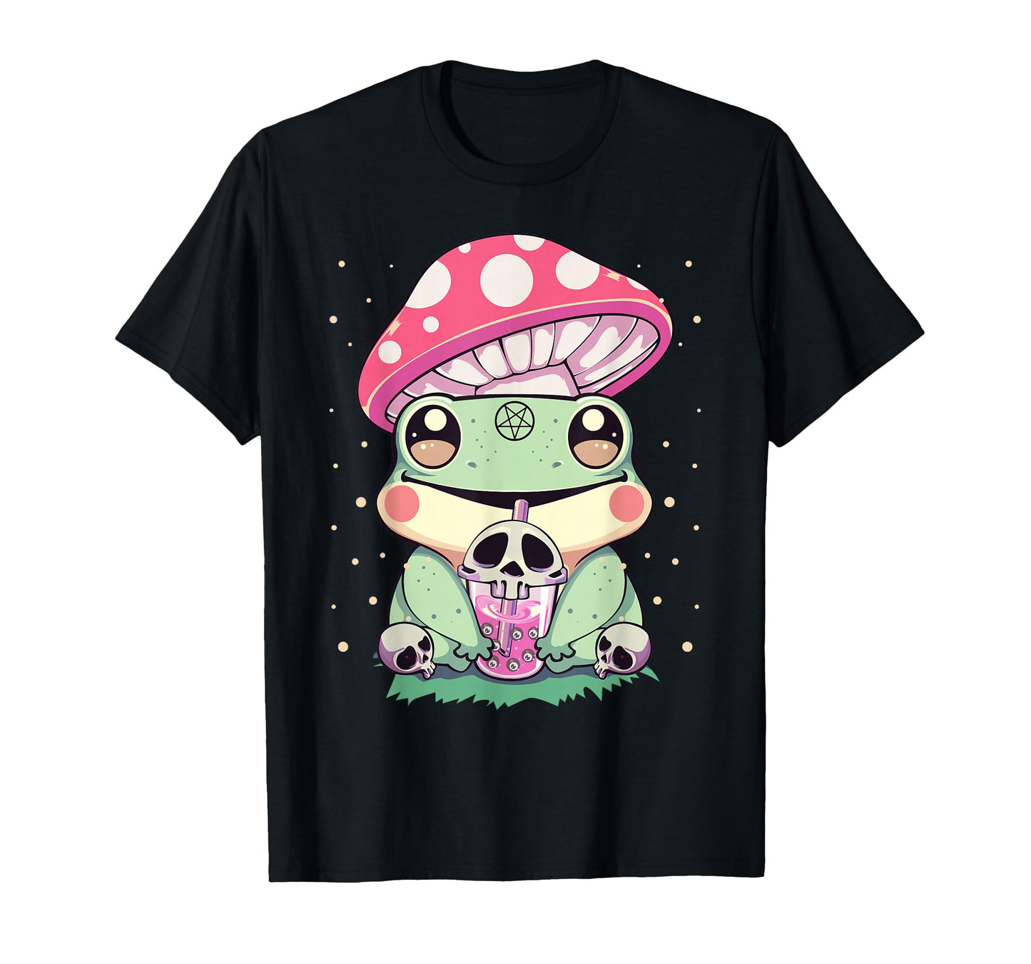 Pastel Goth Kawaii Frog Boba Tea and Mushroom Frog T-Shirt