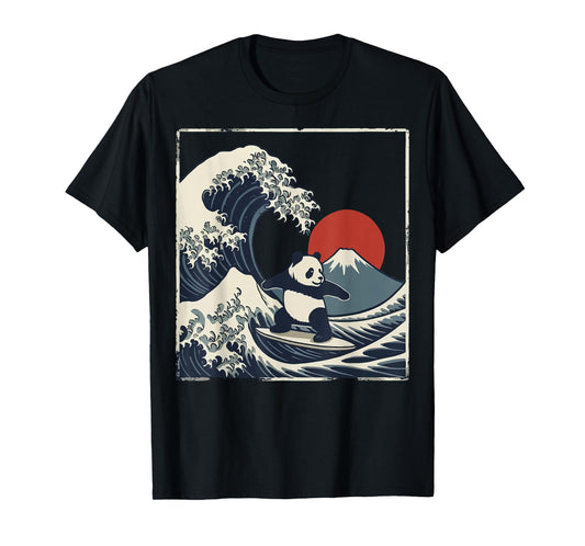 Panda Surfing Japanese Wave Great Wave T-Shirt