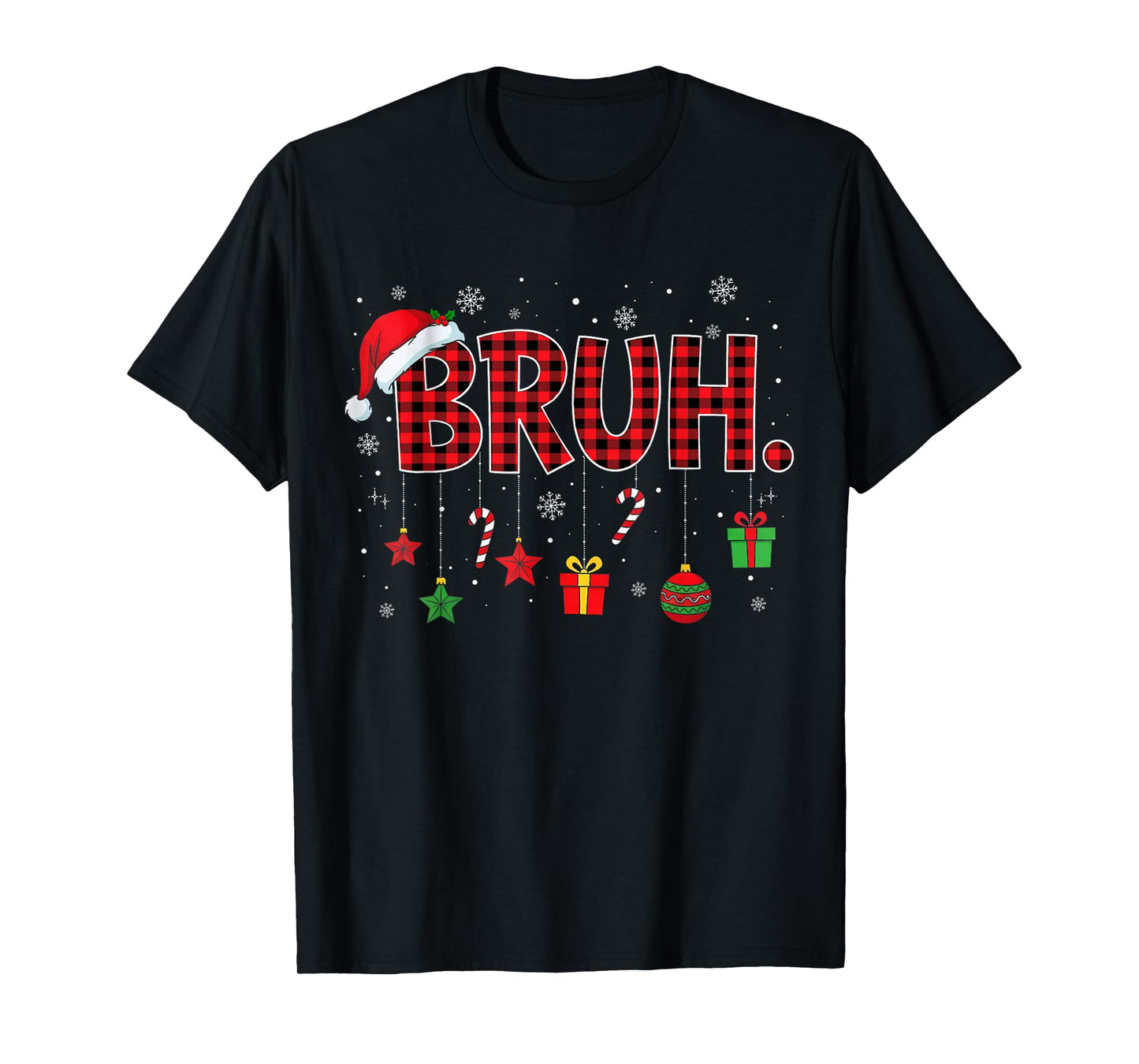 Bruh Funny Christmas Red Plaid Teens Boys Kids Xmas Pajamas T-Shirt