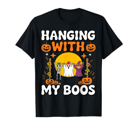 Hanging with My Boos Funny Halloween Ghost Witch Skeleton T-Shirt