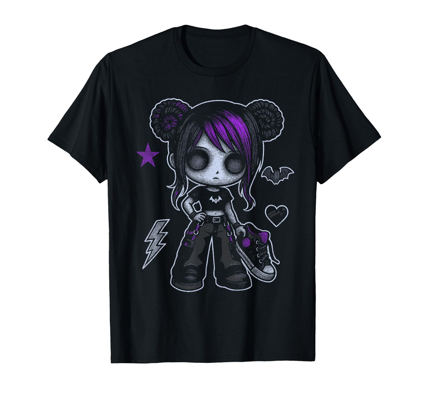 Emo Girl With Purple Highlights And Bat Goth Girl T-Shirt
