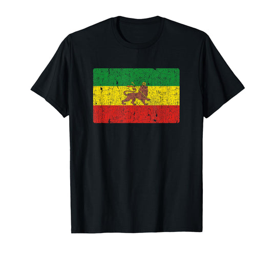 Vintage Rasta Flag Rastafari Ethiopian Lion Rastafarian T-Shirt