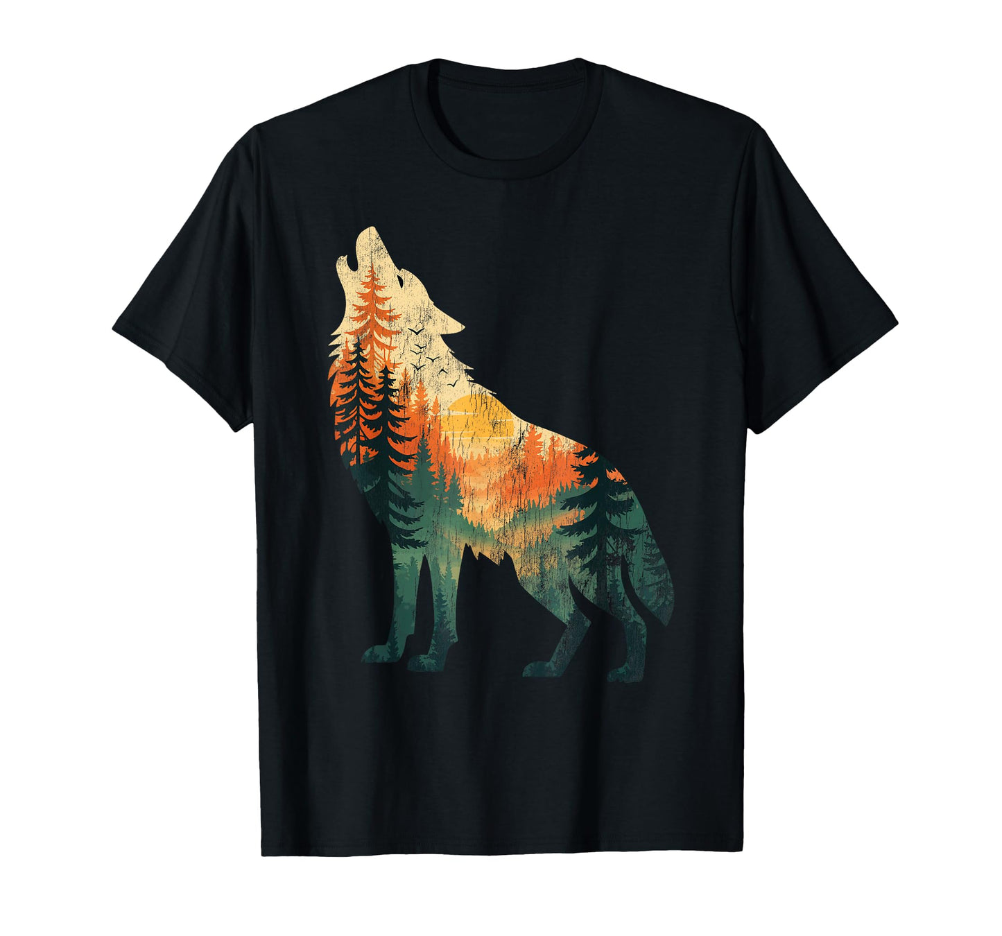 Howling Wolf Sunset Forest Nature Graphic Men Women Kids T-Shirt