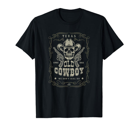 Skull with a Cowboy Hat and Colt Peacemaker Guns Texas T-Shirt