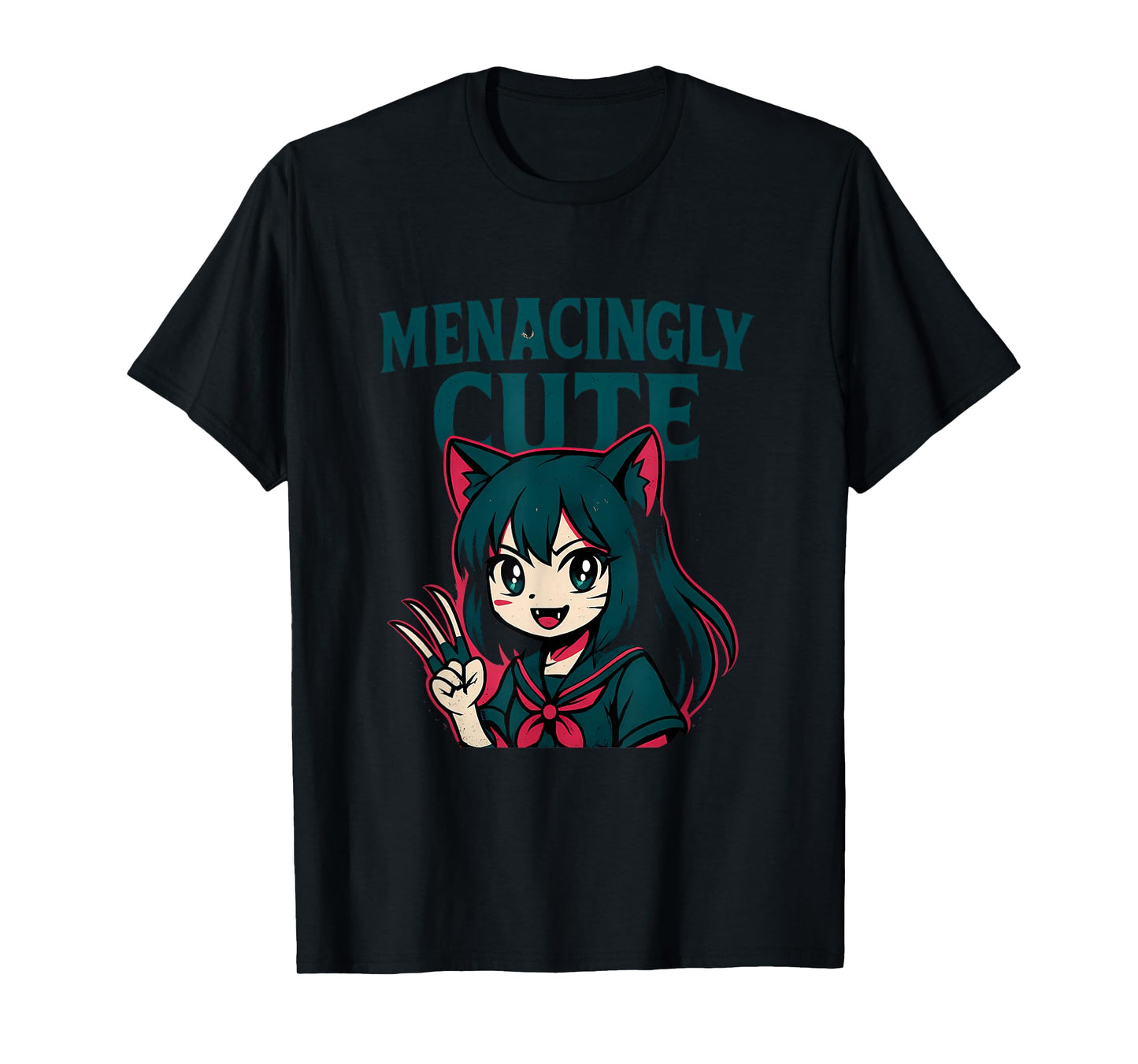 Menacingly Cute Anime Cat Girl Horror Kawaii Graphic Design T-Shirt