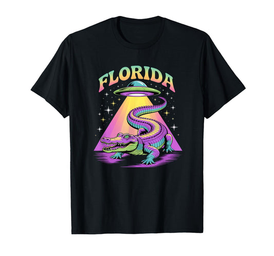 Florida Alien Alligator Funny Gator Abduction Retro UFO T-Shirt