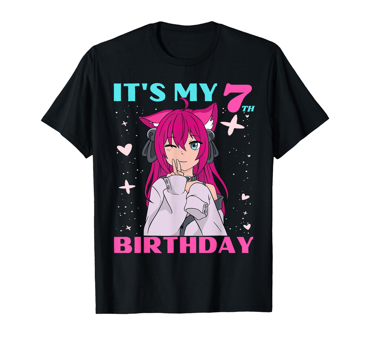 Anime Girl It's My 7th Birthday 7 Years Birthday Girl Kawaii T-Shirt