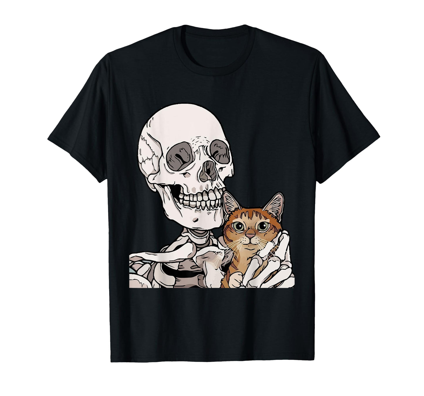 Skeleton Holding A Cat Shirt Lazy Halloween Costume Skull T-Shirt