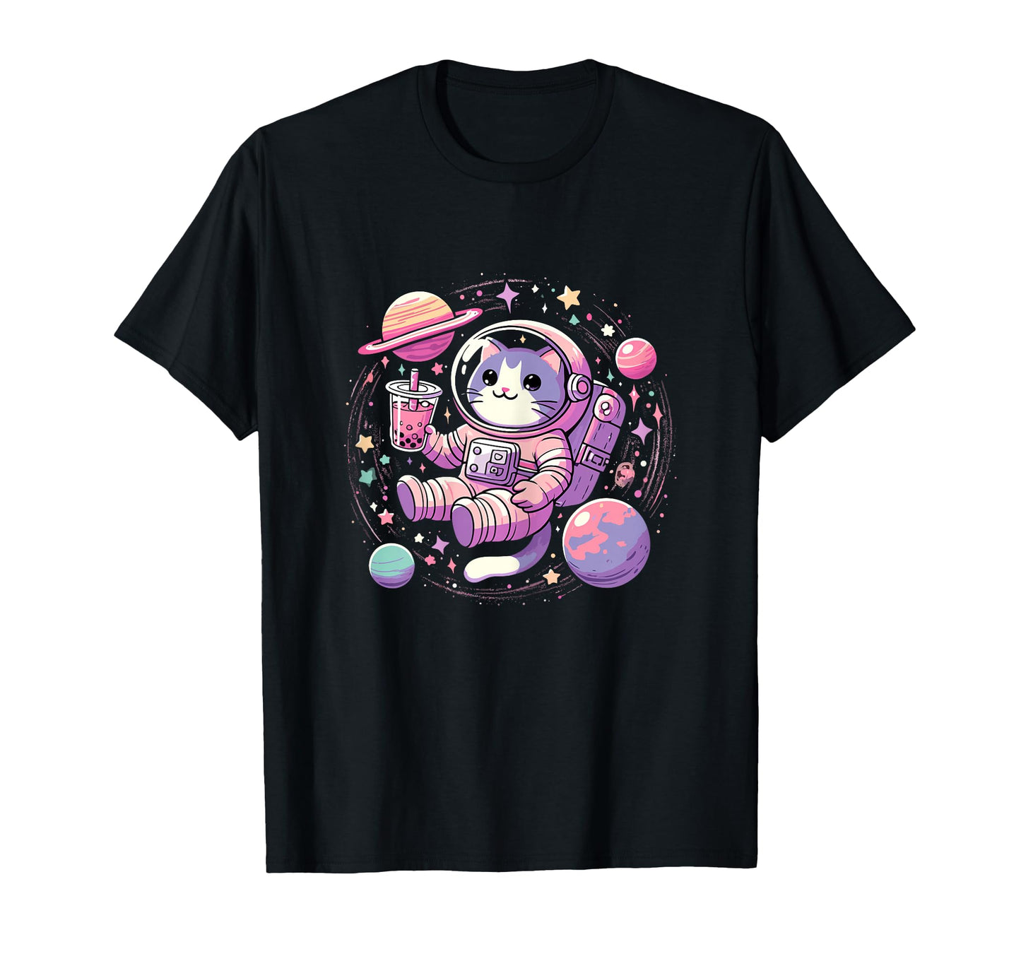 Kawaii Cat Bubble Tea Boba Tea In Space Astronaut T-Shirt