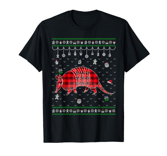 Red Plaid Armadillo Lover Funny Ugly Christmas Sweater T-Shirt
