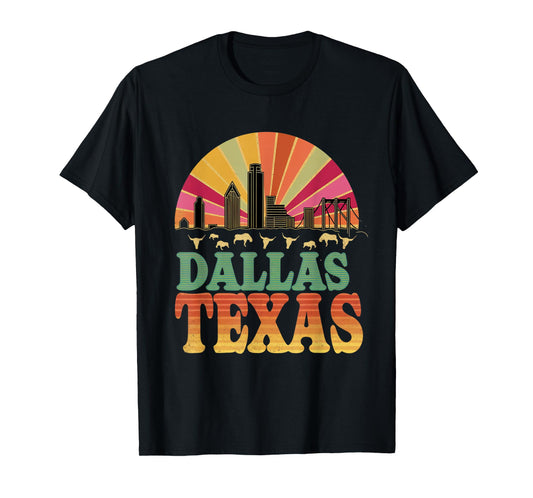 Vintage Dallas Texas Skyline Cityscape Retro Style T-Shirt