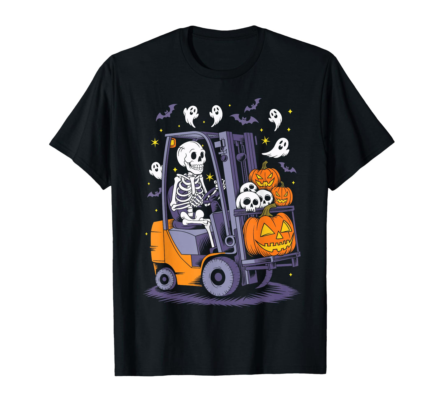 Funny Skeleton Forklift Operator Spooky Halloween Costume T-Shirt