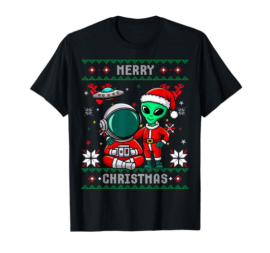 Funny Alien Santa Astronaut Merry Ugly Christmas UFO Gifts T-Shirt