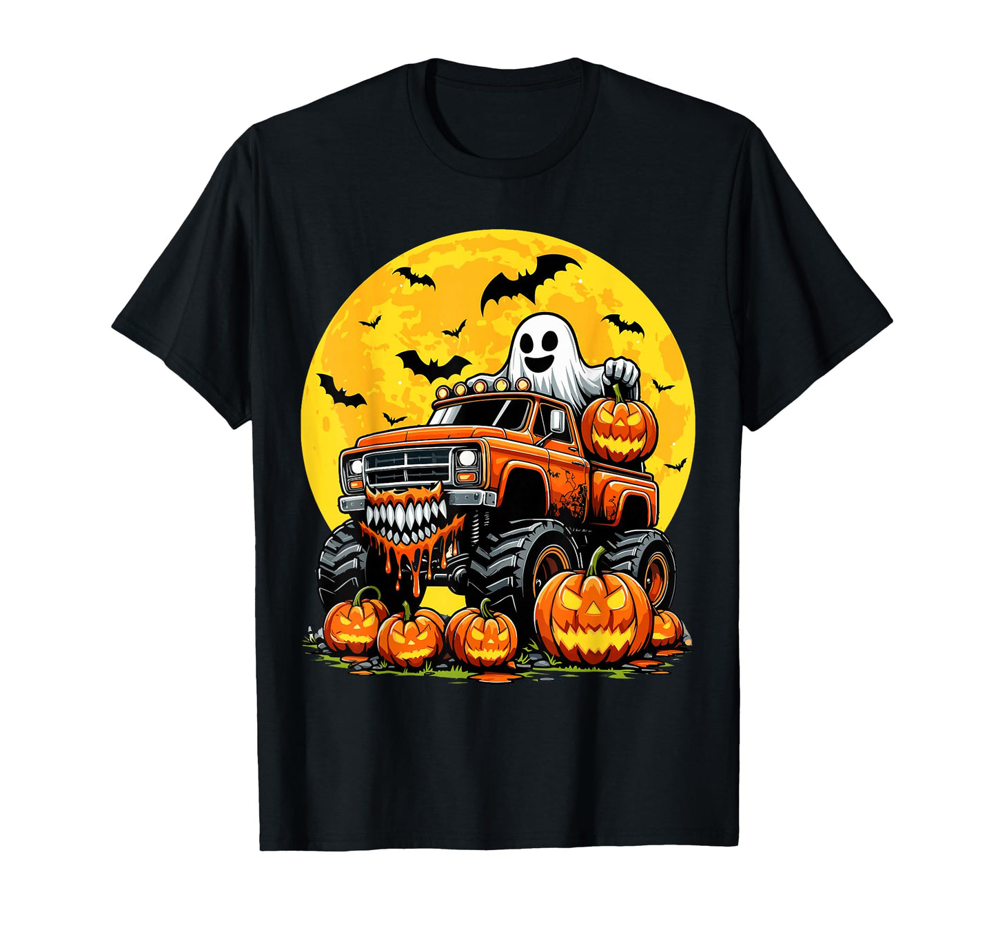 Kids Halloween Monster Truck Ghost Pumpkin Boys Halloween T-Shirt