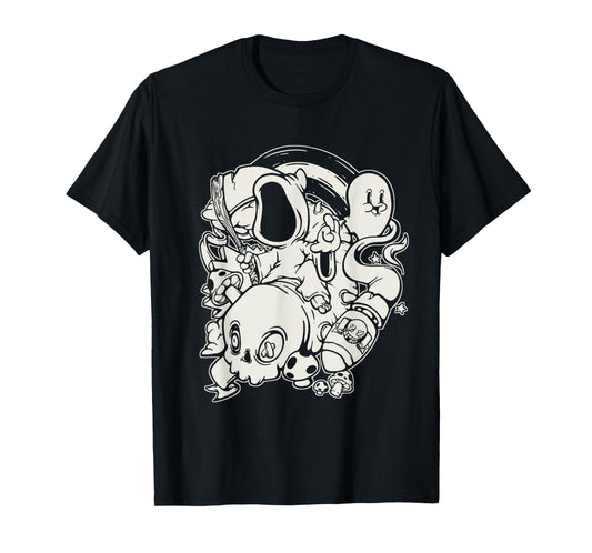 Retro 1930s Ghost Skull Cool Grim Reaper Rubberhose Cartoon T-Shirt