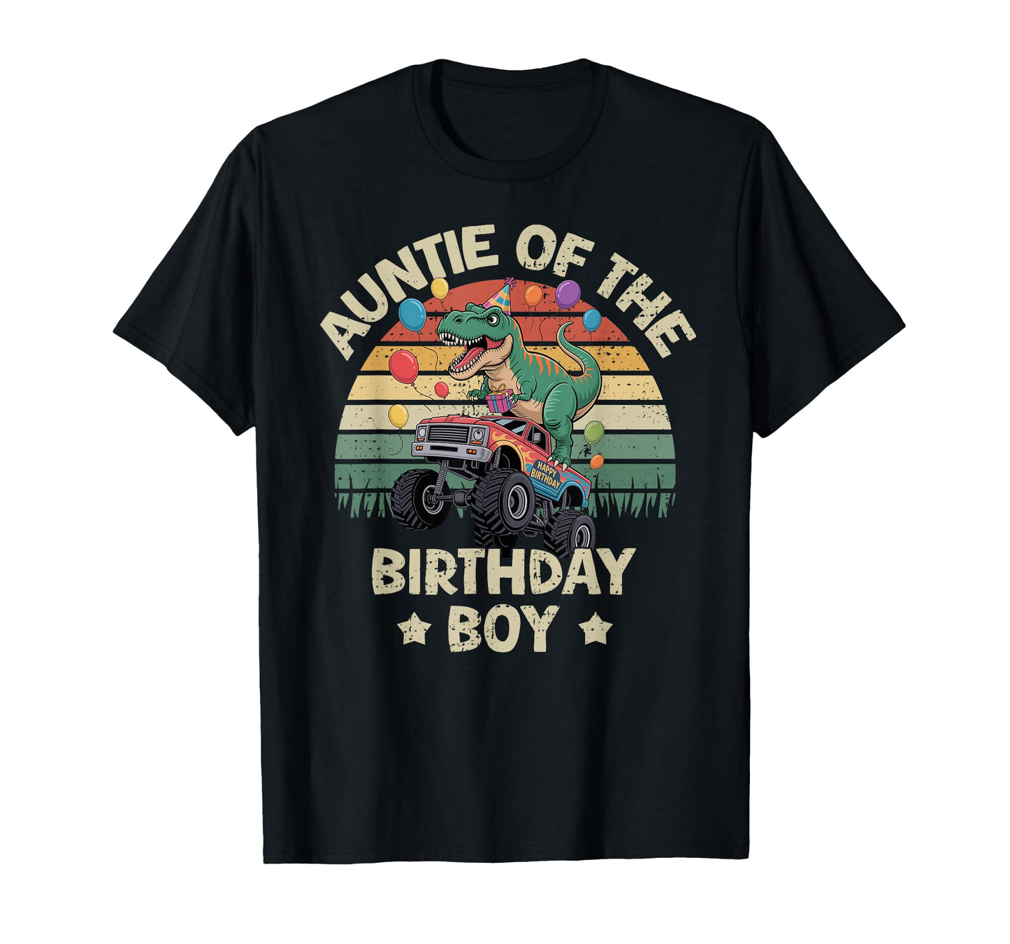 Auntie of The Birthday Party Monster Truck T-Rex Auntie T-Shirt