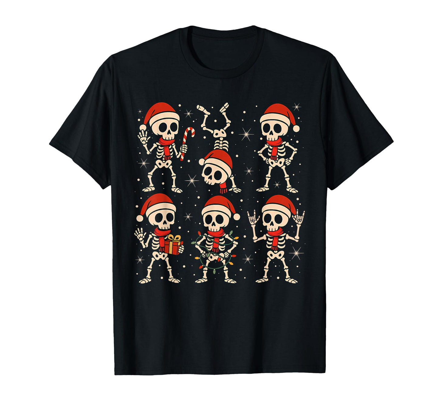 Dancing Skeletons Santa Hat Xmas Skeleton Rock On Kid Boy PJ T-Shirt