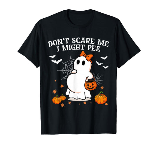 Don't Scare Me I Might Pee Funny Halloween Pregnant Ghost T-Shirt