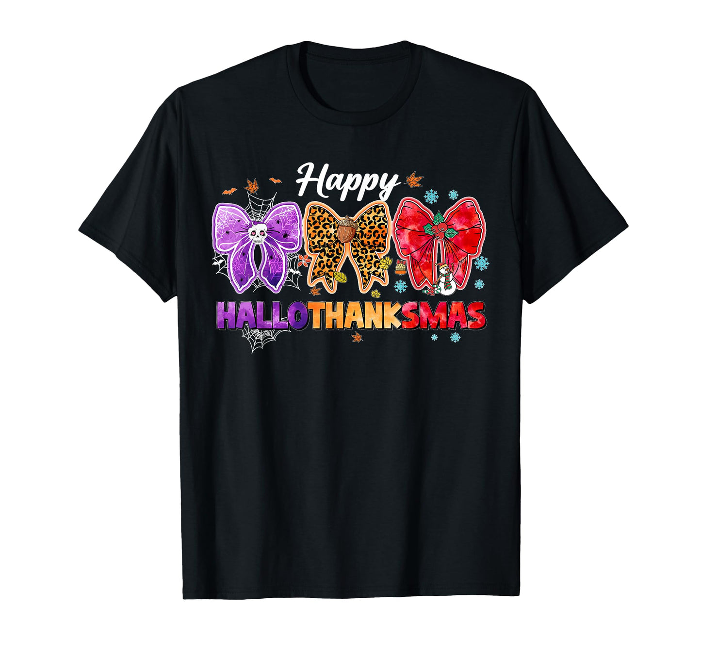 Happy Hallothanksmas Coquette Bow Halloween Merry Christmas T-Shirt
