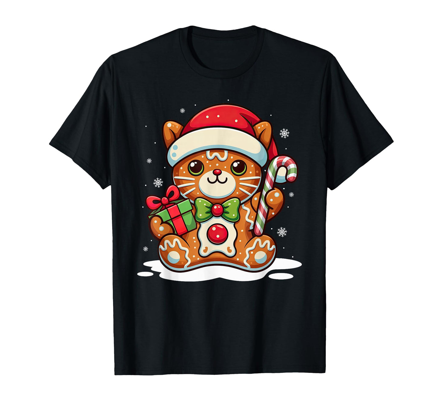 Cute Cat Gingerbread Man Christmas Shirt for Women Men Kids T-Shirt